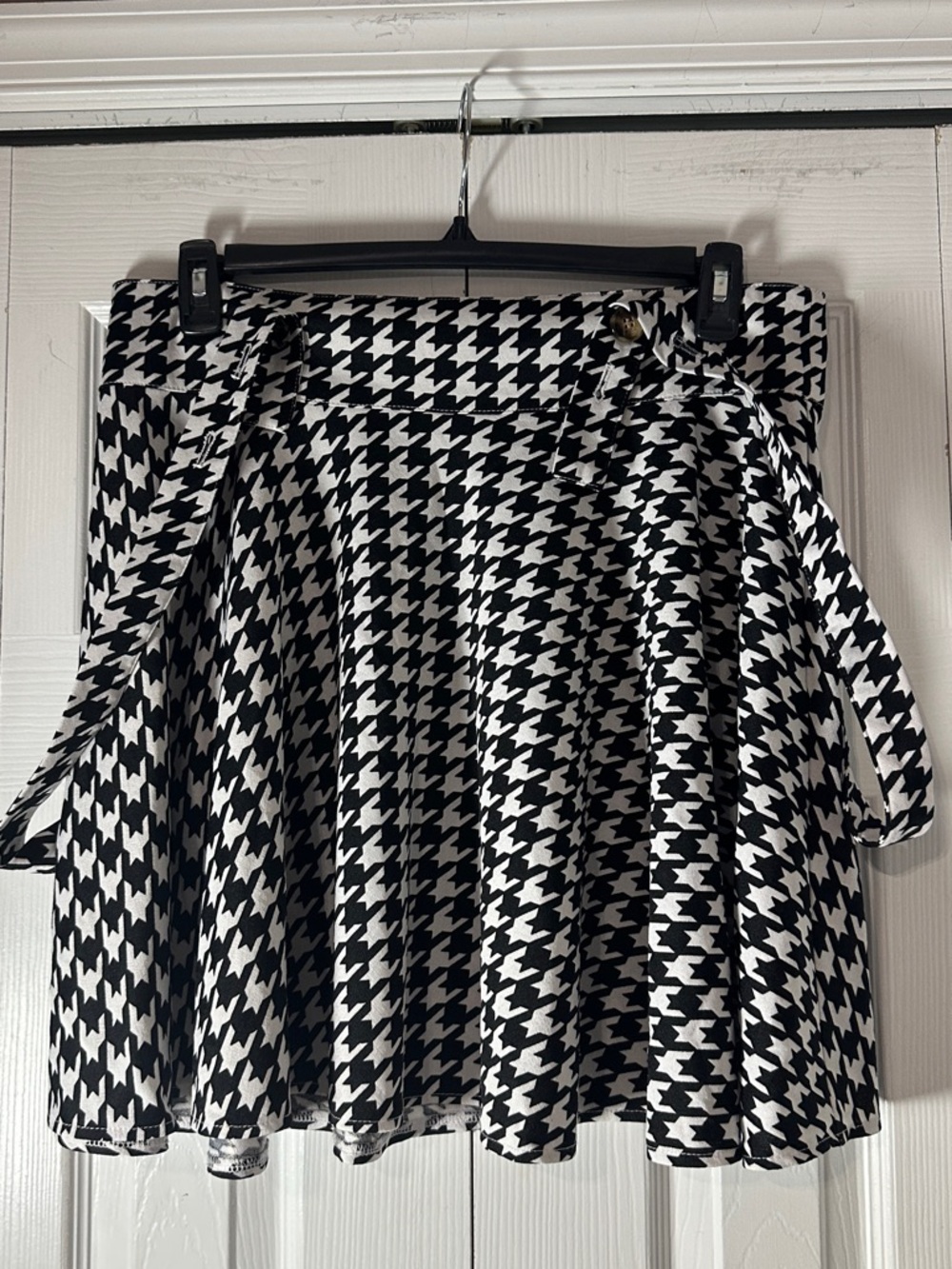 Black & White Houndstooth A-Line Skirt with Suspenders